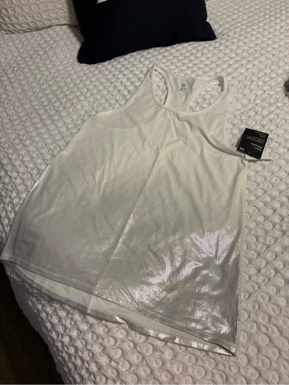 GAP White Racerback Tank with Subtle Shimmer